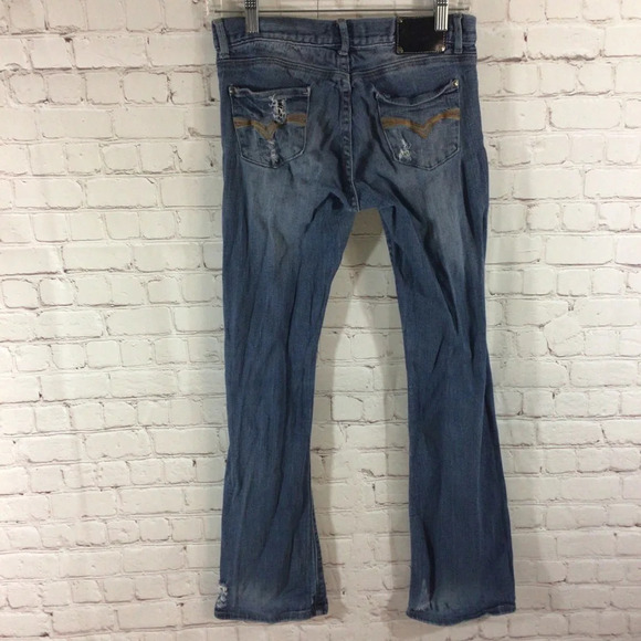 Junior’s Red Rivet Distressed Medium Wash Denim Blue Jeans - Size 5 - Picture 5 of 10